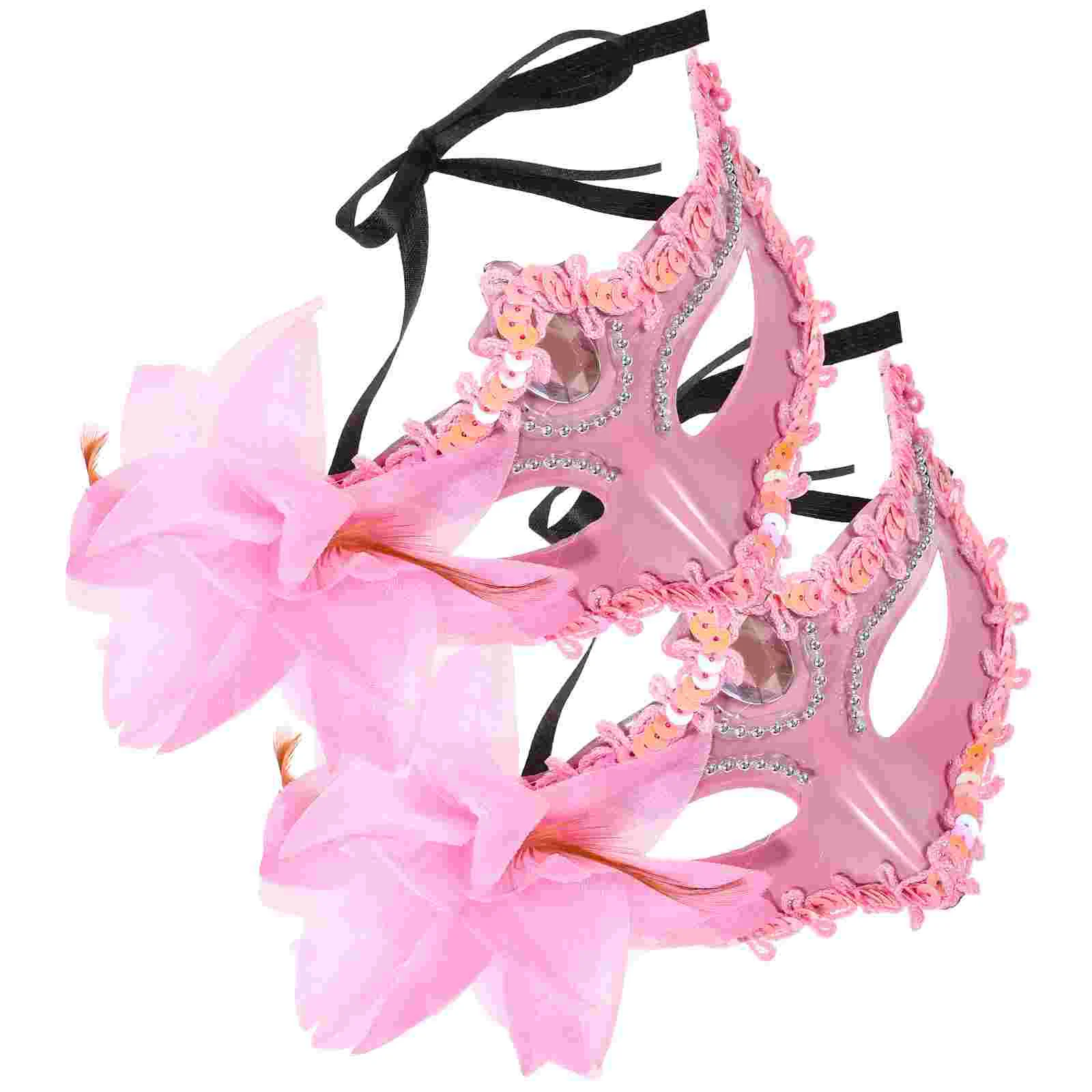 2 Pcs Masquerade Mask Lily Party Cosplay Props Prom Decorative Carnival Golden Flower For