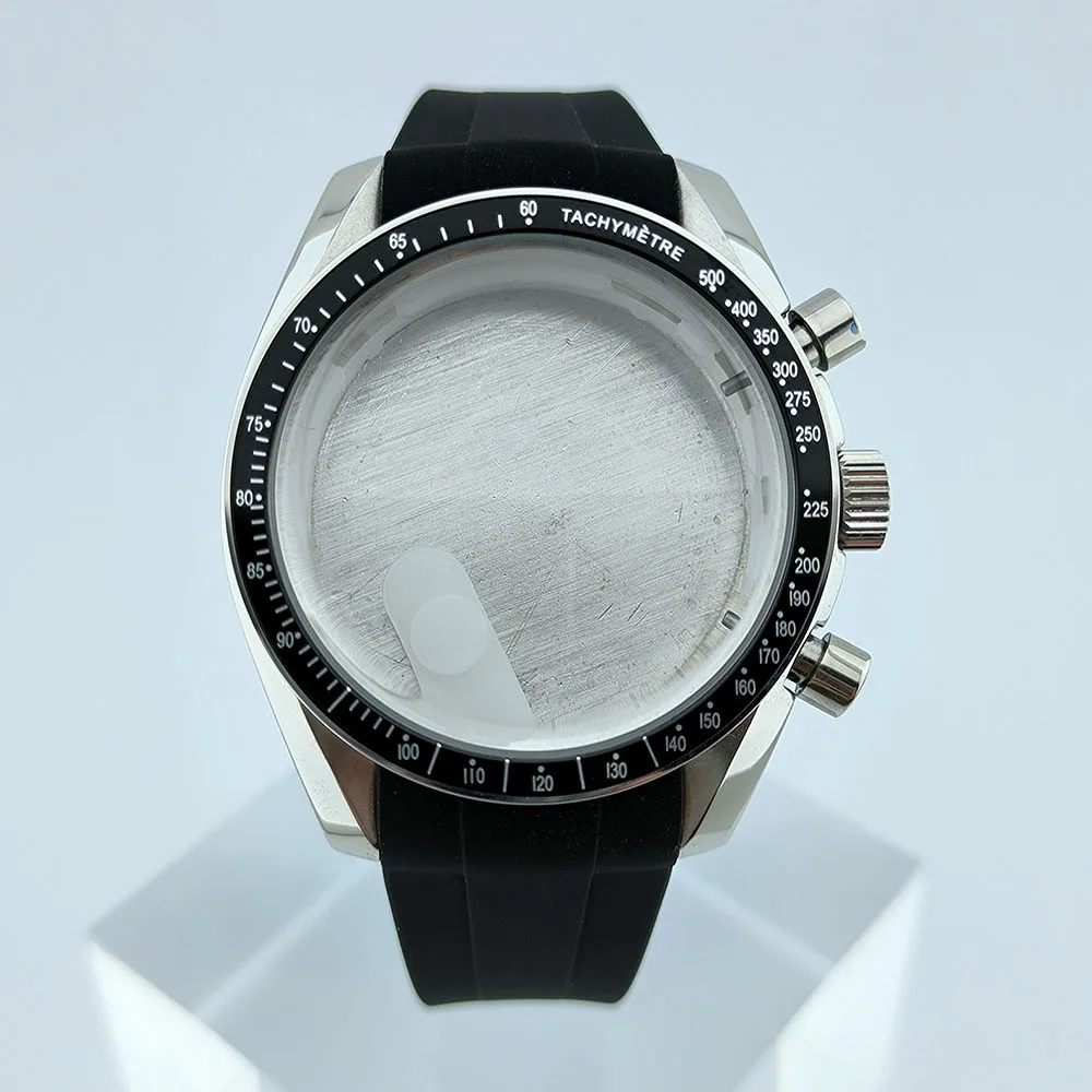 VK63 Chronograph Case VK63 Quartz Watch Case Fit 32.5mm Dial Stainless Steel Case Rubber Strap Men's Case Accessories