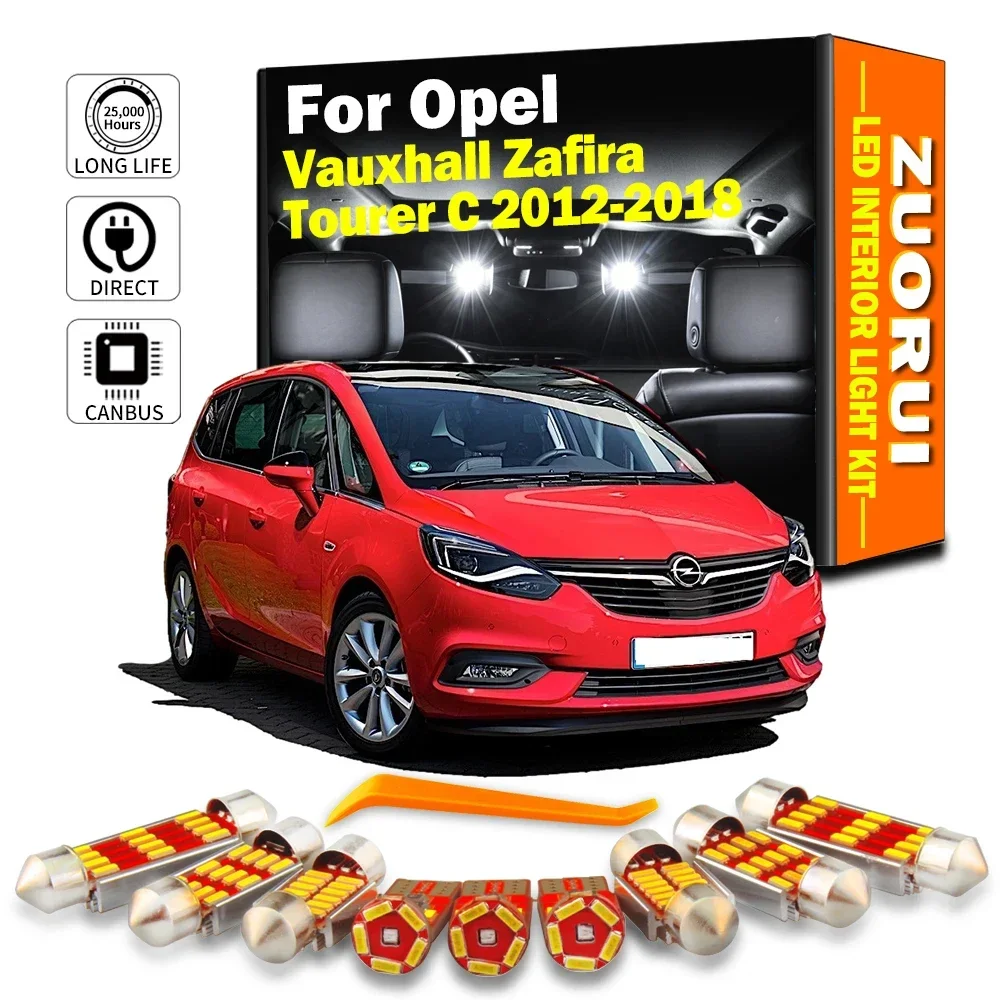 ZUORUI 15Pcs Zestaw żarówek LED do wewnętrznych map kopułowych do Opel Vauxhall Zafira Tourer C 2012 2013 2014 2015 2016 2017 2018 Canbus