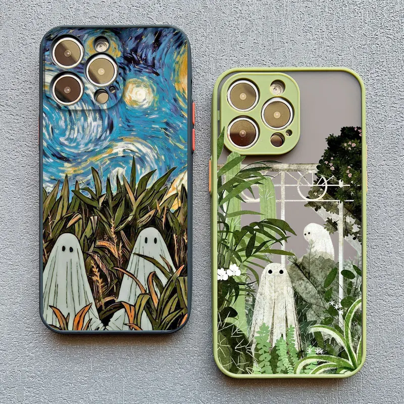 Cute Ghost Shockproof Phone Case For iPhone 13 12 Pro Max Mini 16 15 11 Pro Max 14 7 8 Plus SE2 XS X XR Back Cover Fundas Shell