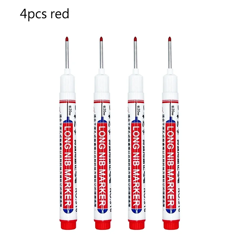 4/12 Stuks Waterdichte Lange Kop Markers Diep Gat Marker Pen Voor Metalen Timmerman Rood/Zwart/Blauw/groene Inkt Houtbewerking Gereedschap Marker