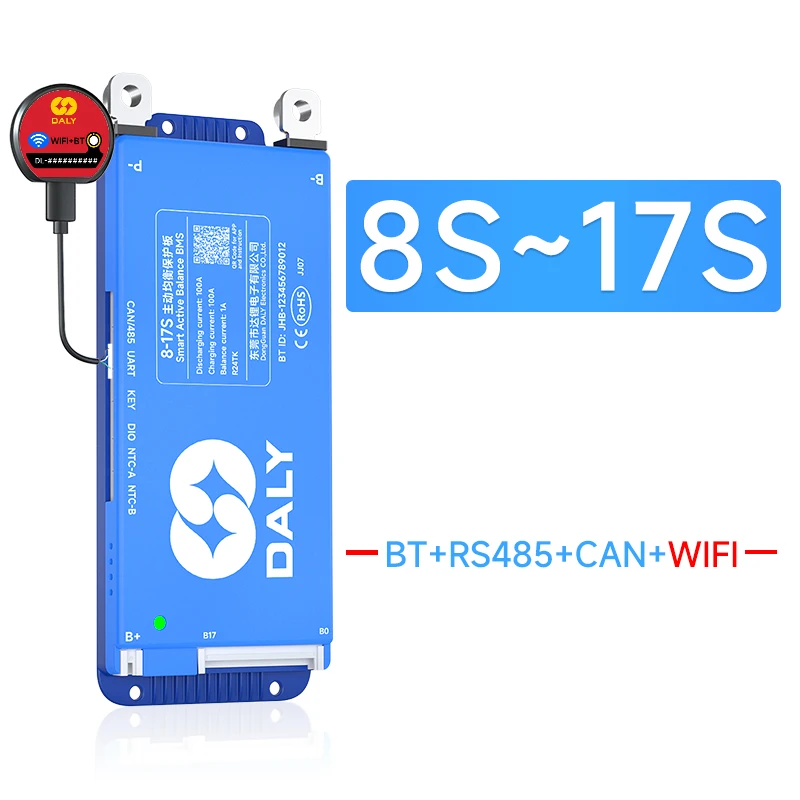 DALY BMS Smart WIFI BMS 4S 12V 8S 24V 16S 48V 80A 100A 1A Actieve Balancer Ingebouwde Bluetooth RS485 CANBUS voor Lifepo4 Li-ion LTO