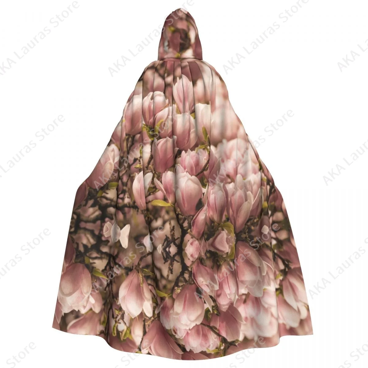 Hooded Cloak Polyester Unisex Witch Cape Costume AccessoryMagnolia Trees Covered Flowers Sunlight