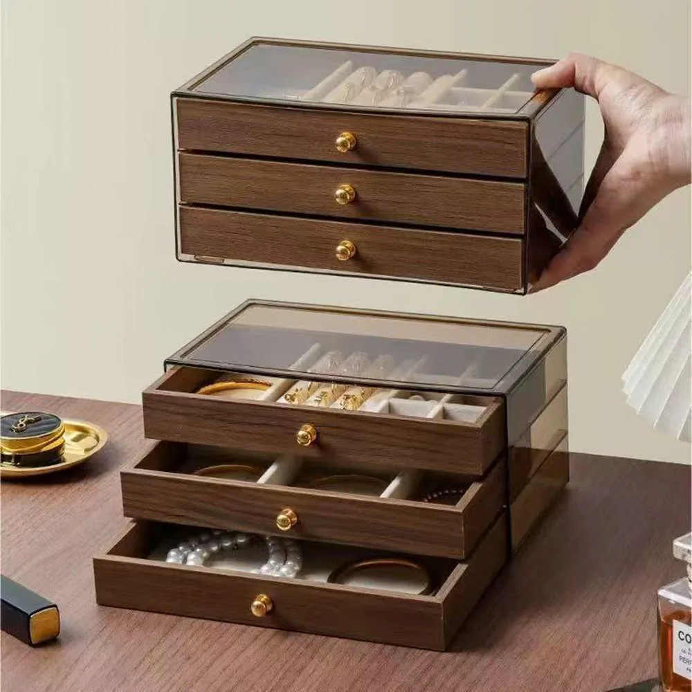 New Multi-layer Wooden Jewelry Box Transparent Window Rings Necklace Jewelry Storage Case Organizer Bracelet Earrings