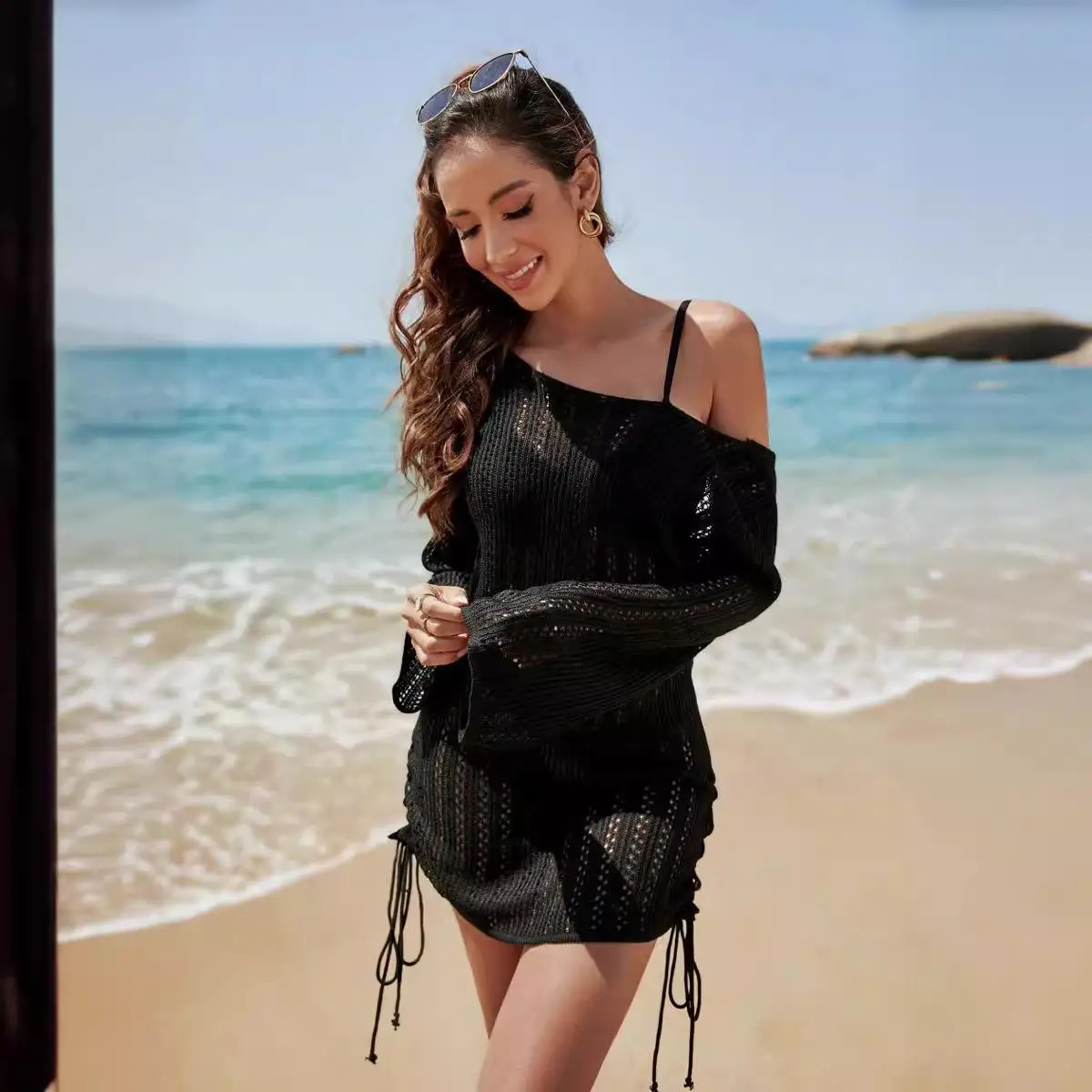 

SVE Beach Knitted Sea Side Long irt Women's Protection Thin Model Home Daily Use Protective Clothing No Brand Registered