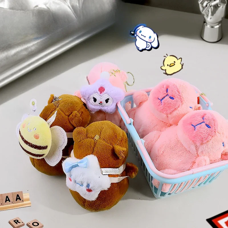 Adorable Capybara carry Sanrio Bag Plush Toy Stuffed Doll Keychain Lovely Backpack Pendant Charms Car Key Holder Festival Gifts