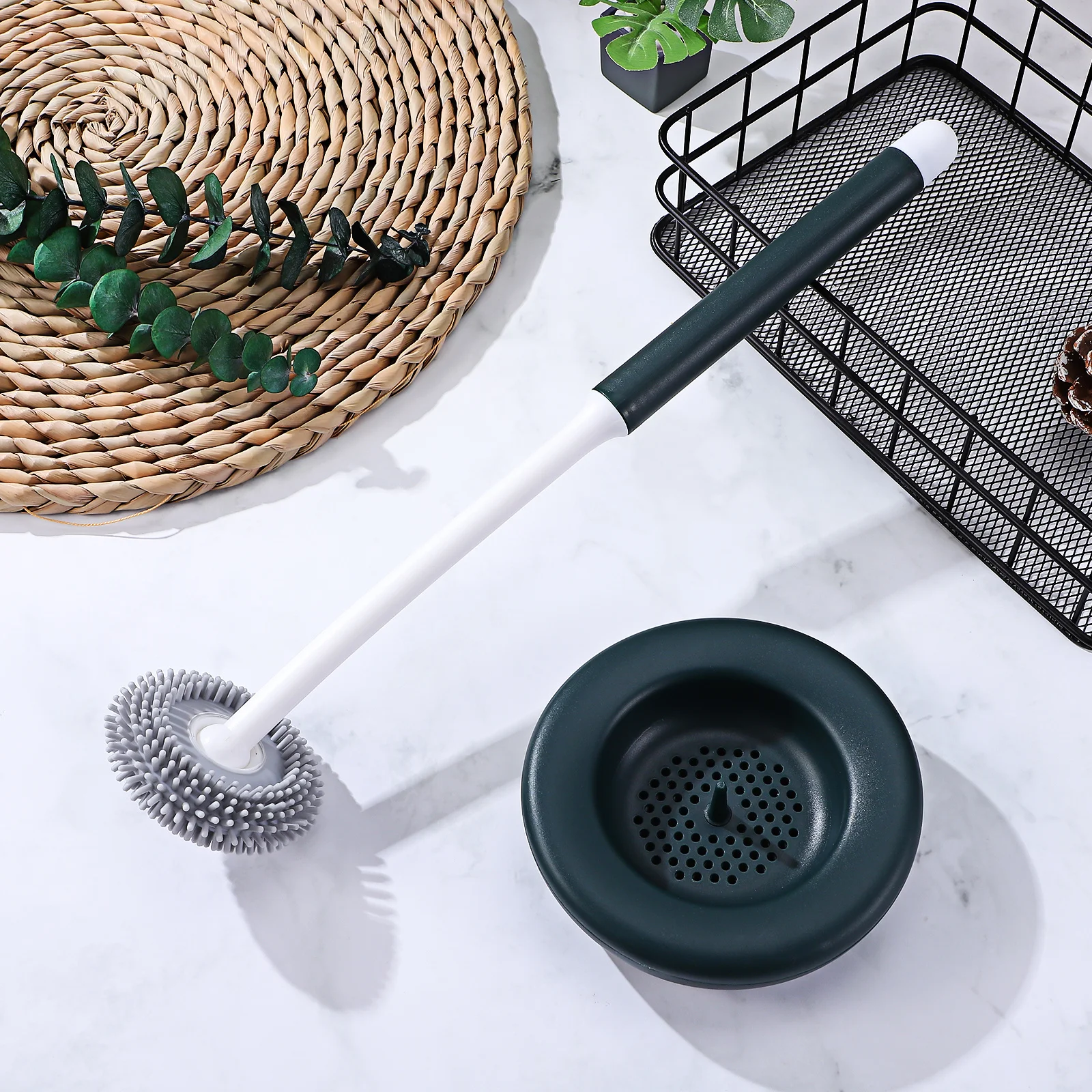 

1 set 1 Set Silicone Toilet Holder Toilet Scrubber Brush Bowl Cleaning Long Handle Easy Drying Modern Design Bathroom