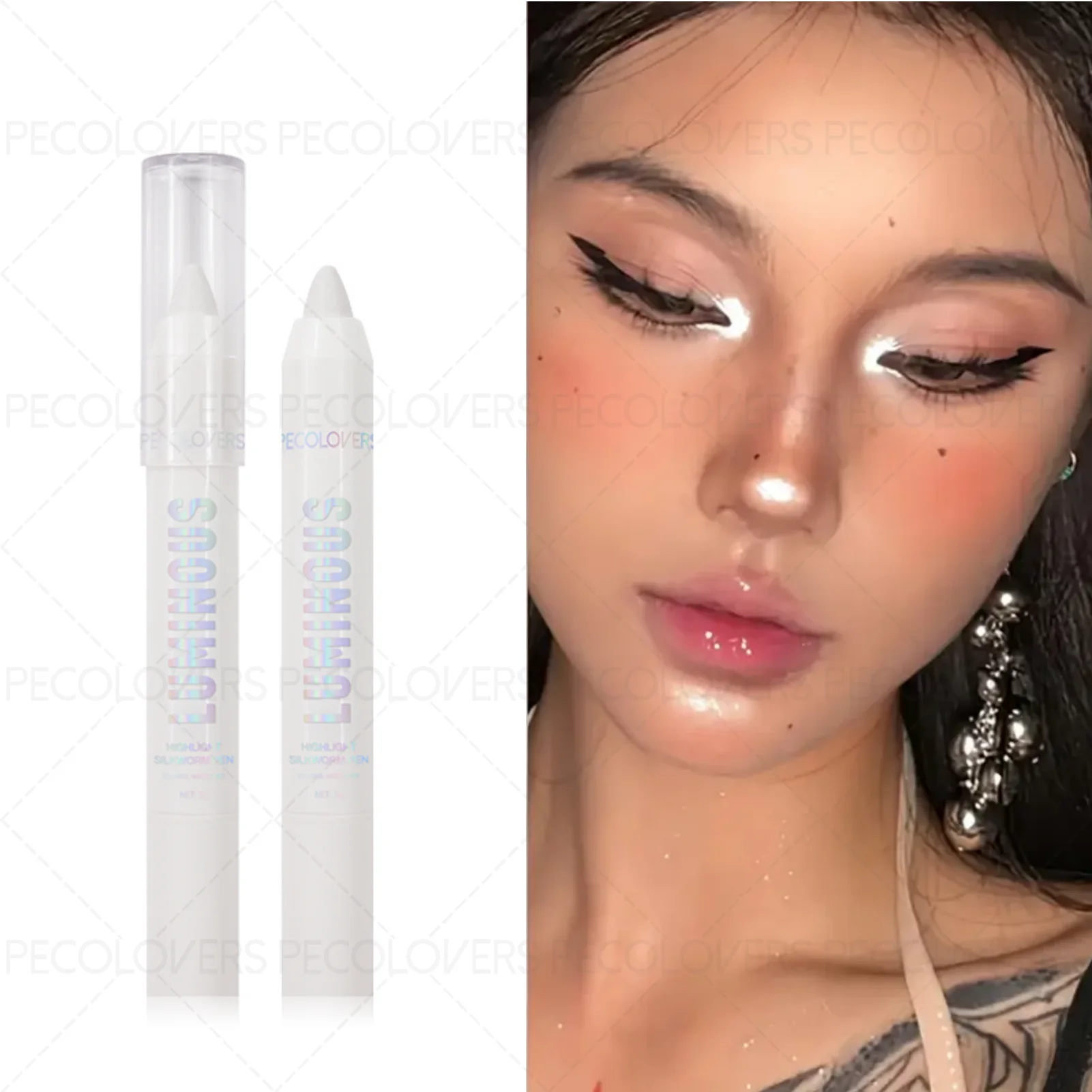 ปากกาไฮไลท์ตาประกาย 1 ชิ้น - ให้ความสดใสยาวนาน, กลิตเตอร์สีขาวมุก, สำหรับเทศกาลดนตรี