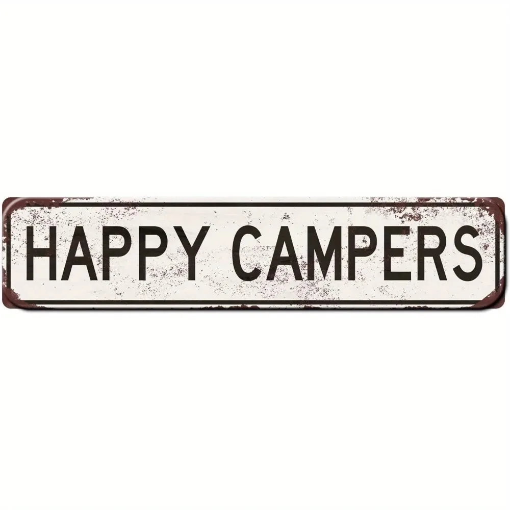 CIFbuy 2D Flat Customizable Happy Campers Plaque,4x16in Funny RV Camper Campsite Indoor Outdoor Wall Decor