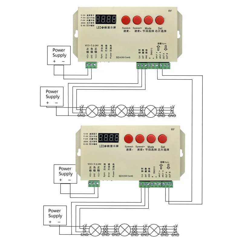 DC5V-24V 12V K1000S (T1000S aggiornato) SPI Pixel RGB Controller Scheda SD per IC DMX512 WS2812 WS2811 APA102 WS2815 Luce di striscia LED