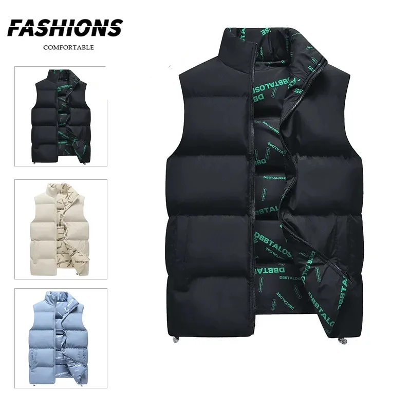 

Men's Sleeveless Stand Collar Cotton Vest Warm Fashionable Autumn Winter Outerwear Casual Comfortable Male Model Clothing