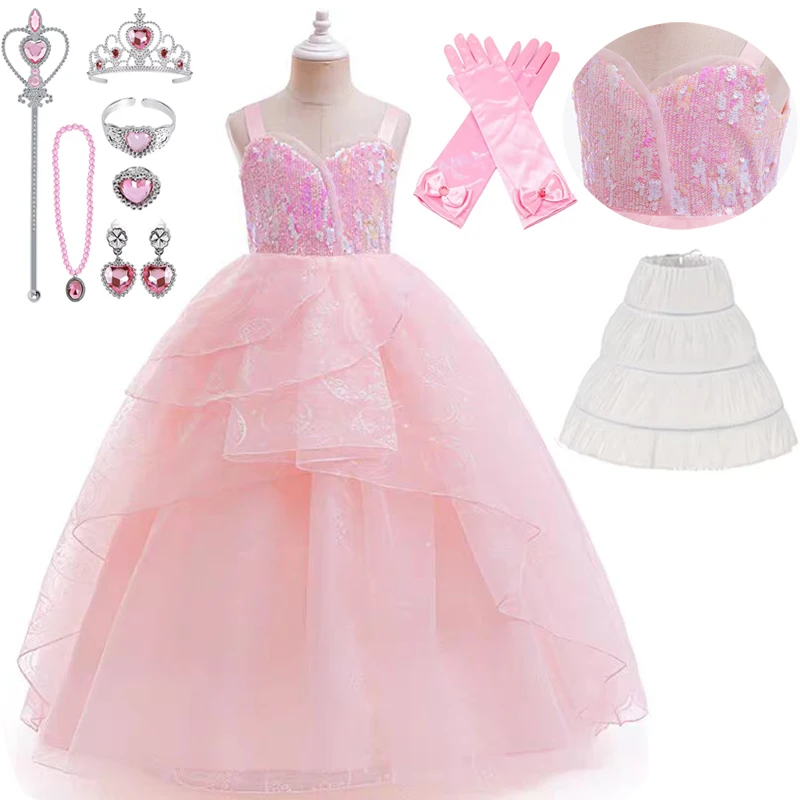 Movie Girl Wicked Glinda Cosplay Costume Glinda Pink Wedding Princess Evening Dress Costume Halloween Costumes Party