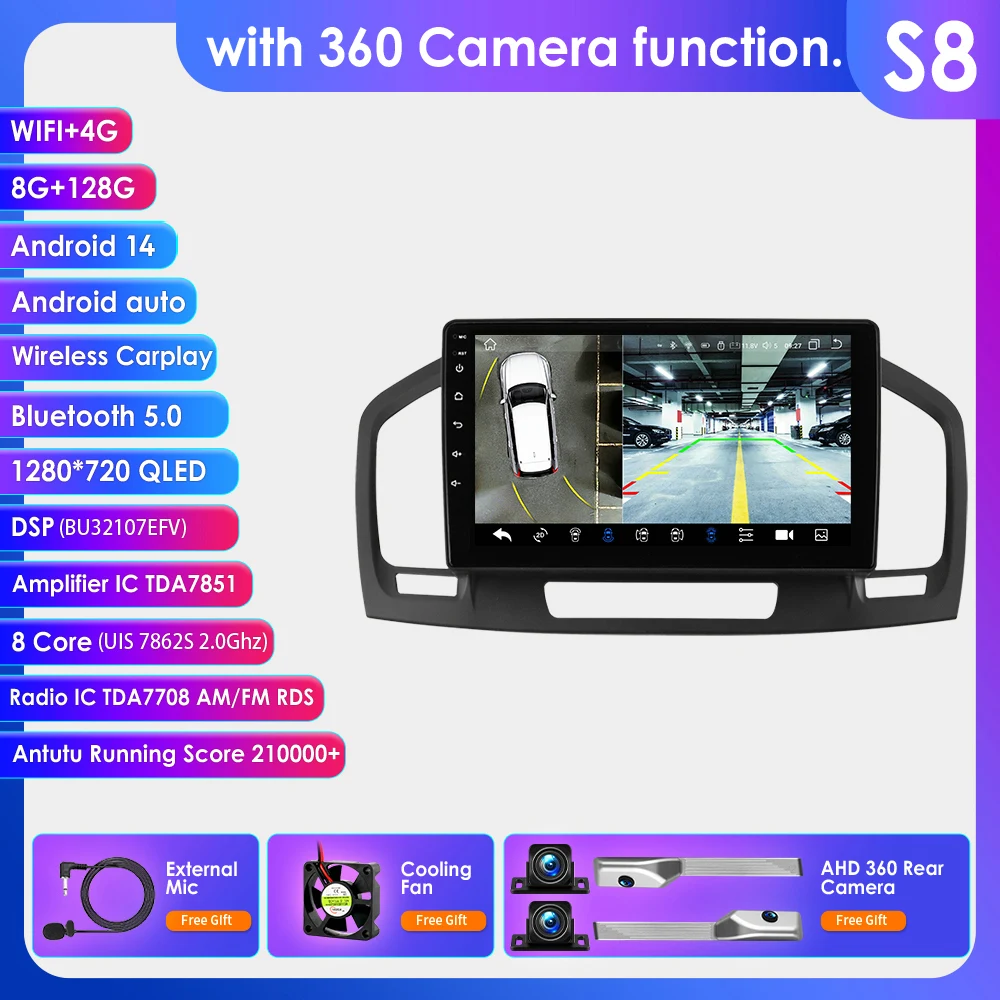 Hizpo 8+128G autoradio stereo voor Buick Regal Opel Insignia 2009-2013 multimediaspeler GPS navigatie draadloze CarPlay RDS DSP 4G AI