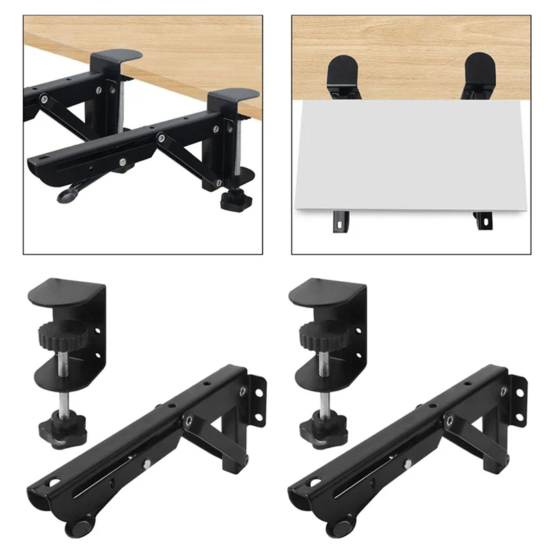 

4Pcs Under Desk Keyboard Tray Foldable Brackets With Clamp Easy To Install Adjustable Desktop Extension Shelf 9X4.3Cm