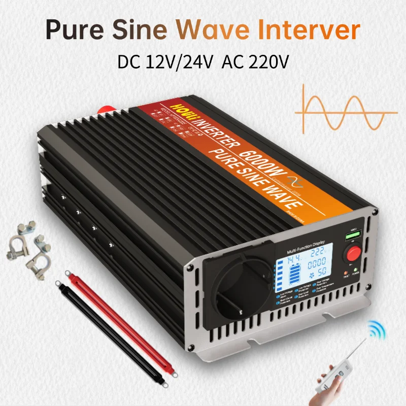 HOULI Pure Sine Wave 12v 230v Inverter 3000W 4000W Power Converter Transformador EU Car Inversor Multi-function Socket