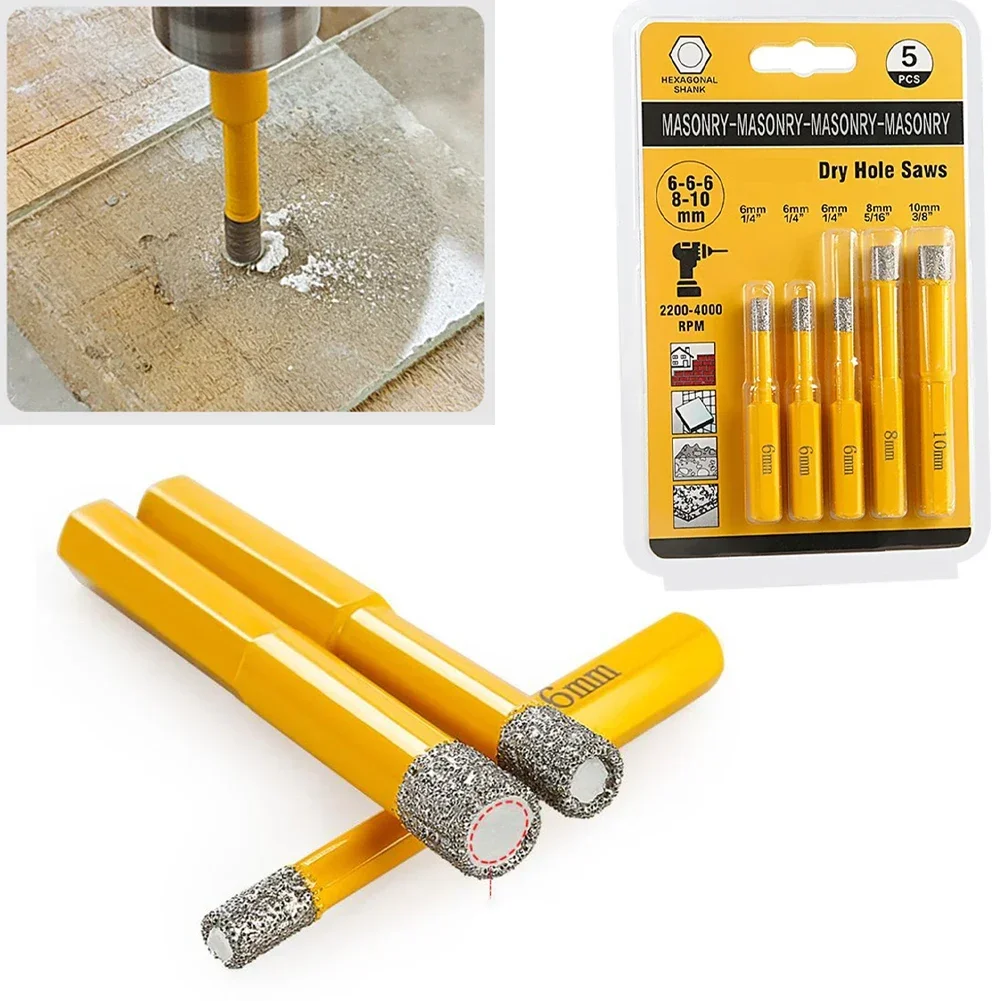 

5pcs 6-10mm Hex Shank Brazed Dry Tile Drill Bit For Porcelain Marble Granite Vitrified Tile Drilling Hole Opener Power Tools
