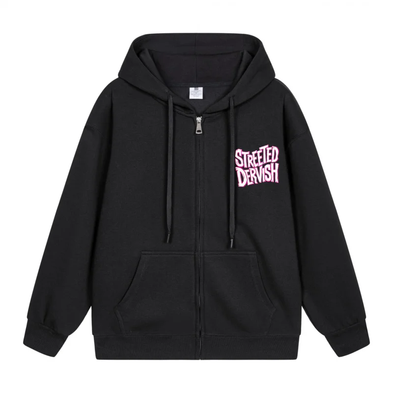 

Мужская толстовка на молнии Streeted Dervish Pink Text Design 2025 Новый стиль Повседневный стиль для пар Повседневный и свободный стиль