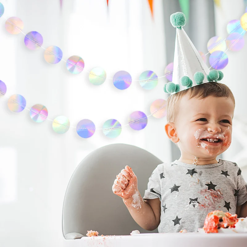 Laser Spiegel Papier Sterne Dot Girlande für Hochzeit Kinder 1st Meerjungfrau Geburtstag Party Dekoration Baby Dusche Weihnachten Hängen Banner