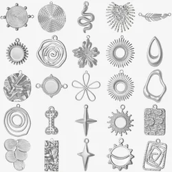 10pcs New No Fading Silver Color Fashion Brief Pendant Geometry Gear Sun Screw Thread Flower Folds Charms Diy Jewelry Making