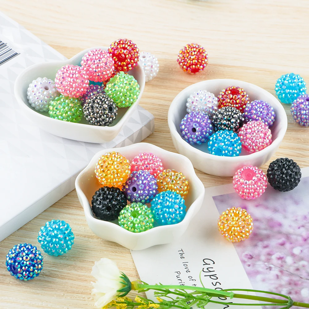 10-20pcs14/16/20mm Rhinestone Resin Bayberry Ball Beads Suit For Jewelry Making Fashion Loose Spacer Acrylic Beads Accessories