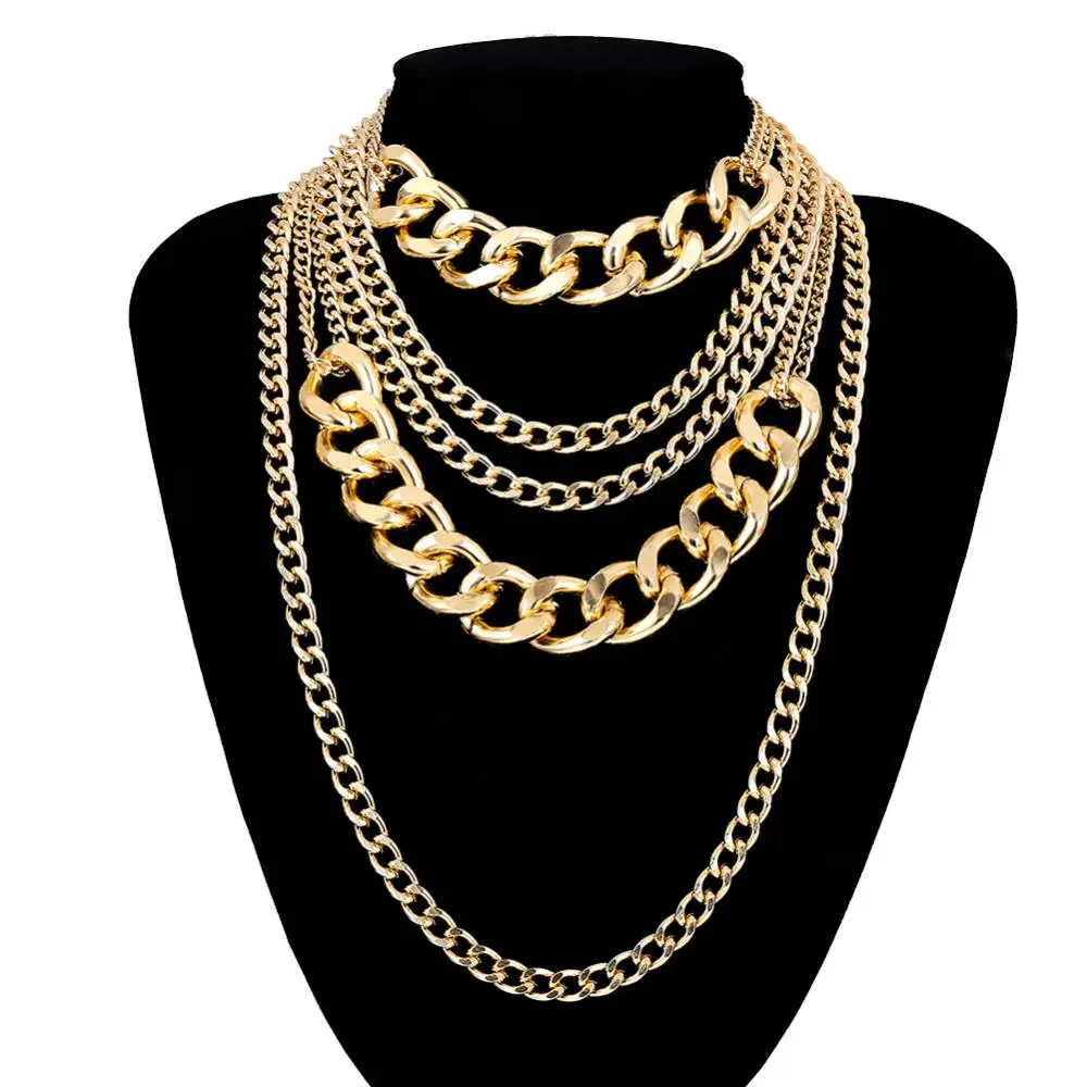 Punk Women Multi-layer Chain Statement Necklace Rock Hip-hop Jewelry Wedding Christmas Gifts