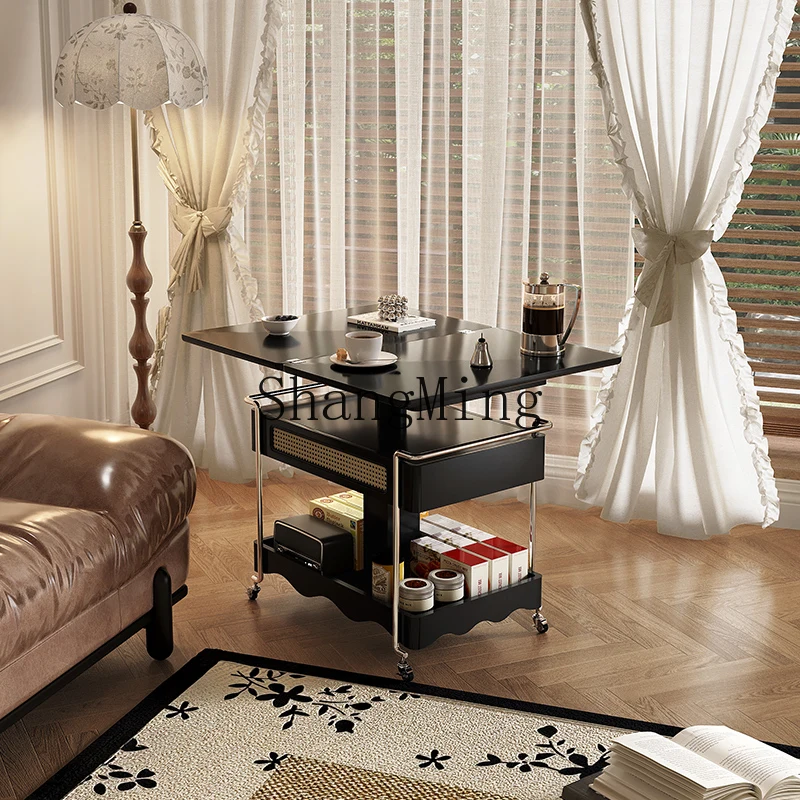 CL  medieval solid wood lifting folding coffee living room home multi-functional balcony mobile trolley