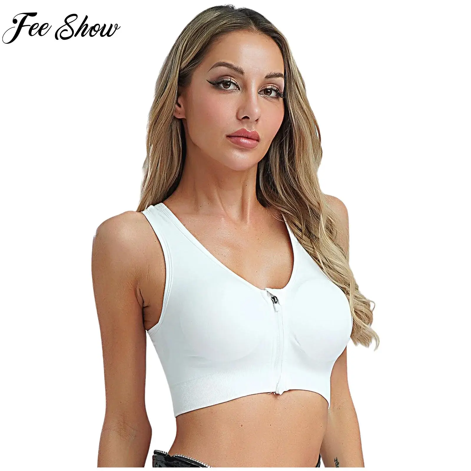 

Women's Fashin Sports Bra Tracksuit Front Zipper Sleeveless Moisture-Wicking Athletic Vest for Yoga Workout Running Sportswear