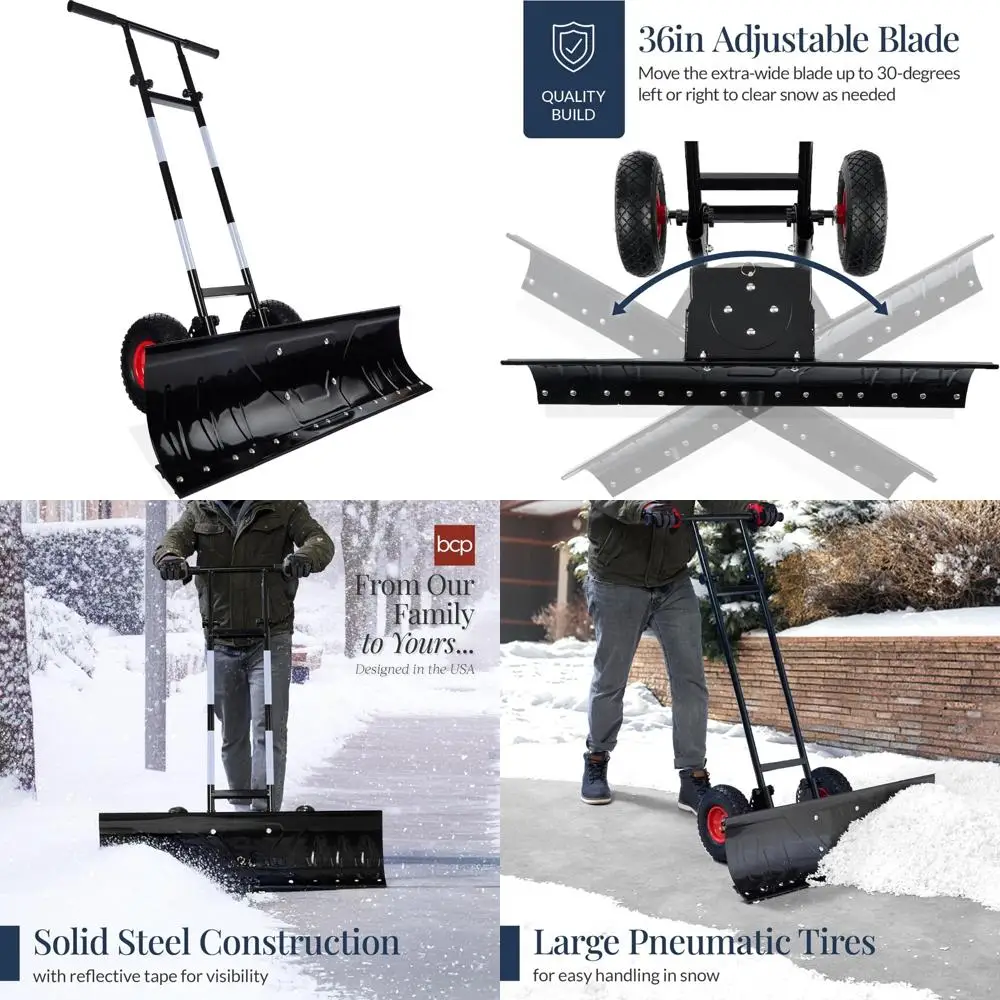 

Heavy-Duty Galvanized 36 Snow Pusher with Adjustable Handle and Wheels for Efficient Snow Removal