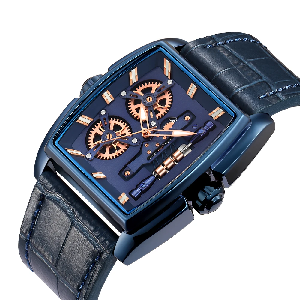 SKONE Rectangular men's quartz multifunctional large dial luminous waterproof mechanical wind business watch