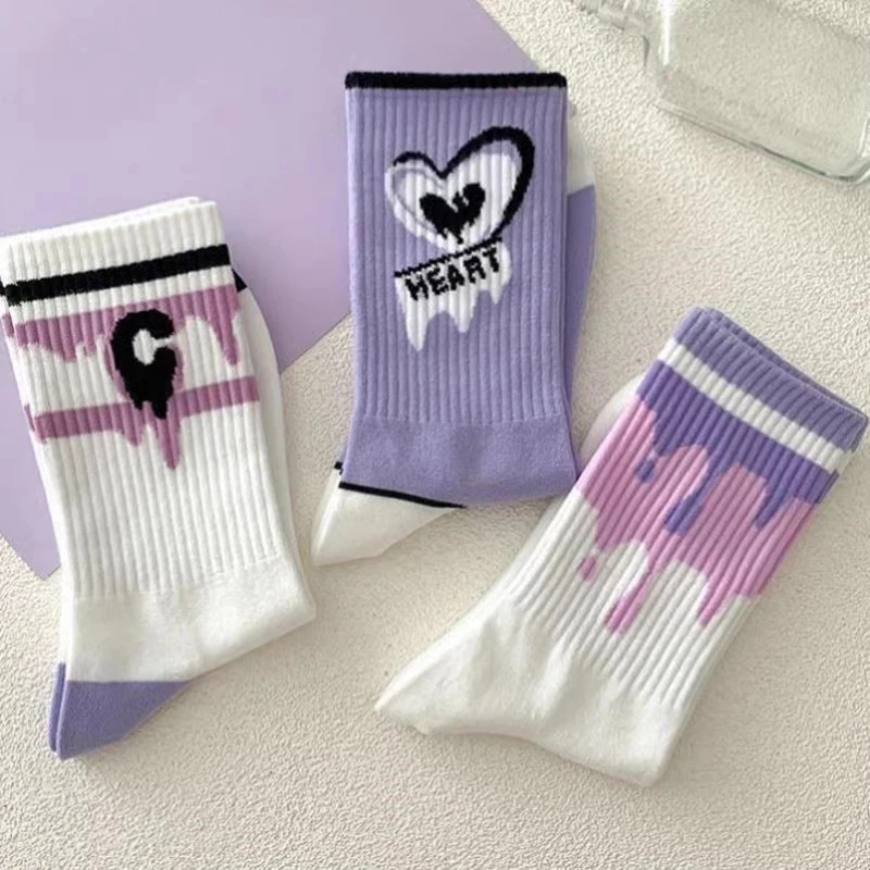 5/10 Paar Damen-Socken in Herzform, bedruckt, mittlere Röhre, Frühling und Sommer, schweißabsorbierend, atmungsaktiv, weich, bequem, lässig – Detail 8