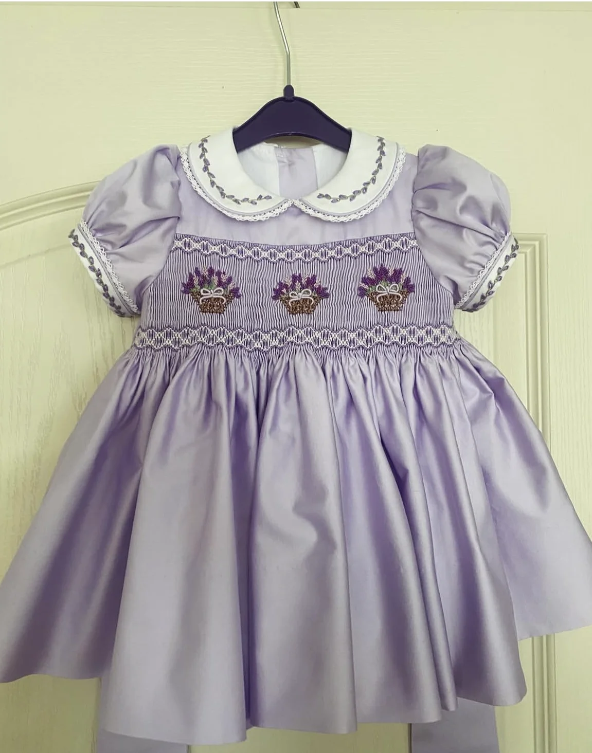 

0-12Y Baby Girl Handmade Smocked Flower Embroidery Floral Vintage Princess Purple Dress for Party Eid Holiday Photography A45