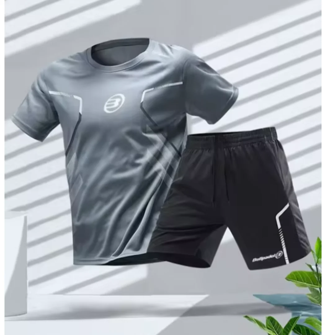 Bullpadel Conjunto de camiseta y pantalones cortos para hombre, ropa deportiva de tenis de verano, ropa de entrenamiento de baloncesto para correr, Top de manga corta, transpirable, suelto