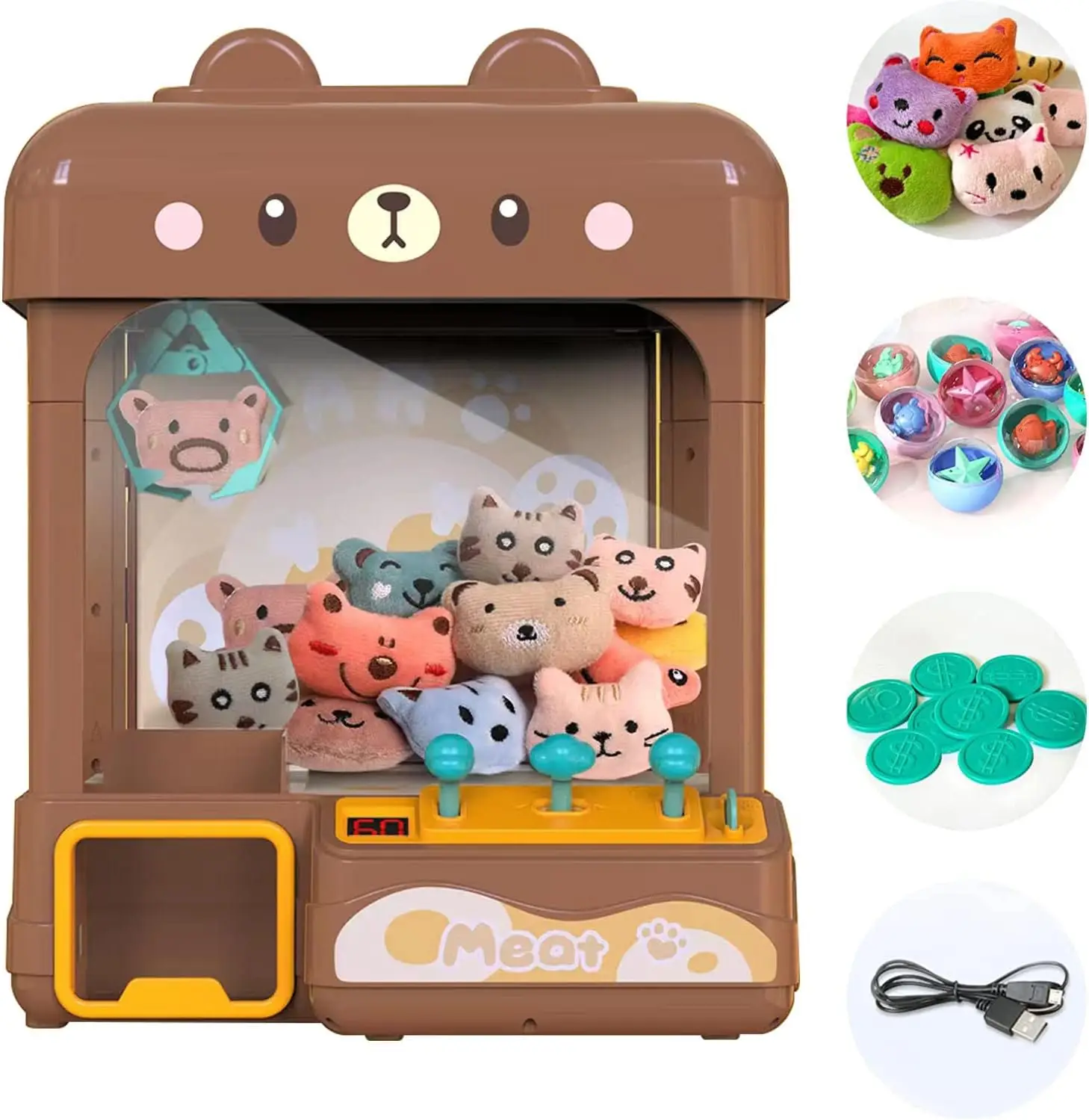 

Large Claw Machine for Kids and Adults with Prizes, Adjustable Sound & Light, Mini Vending Toy for Parties