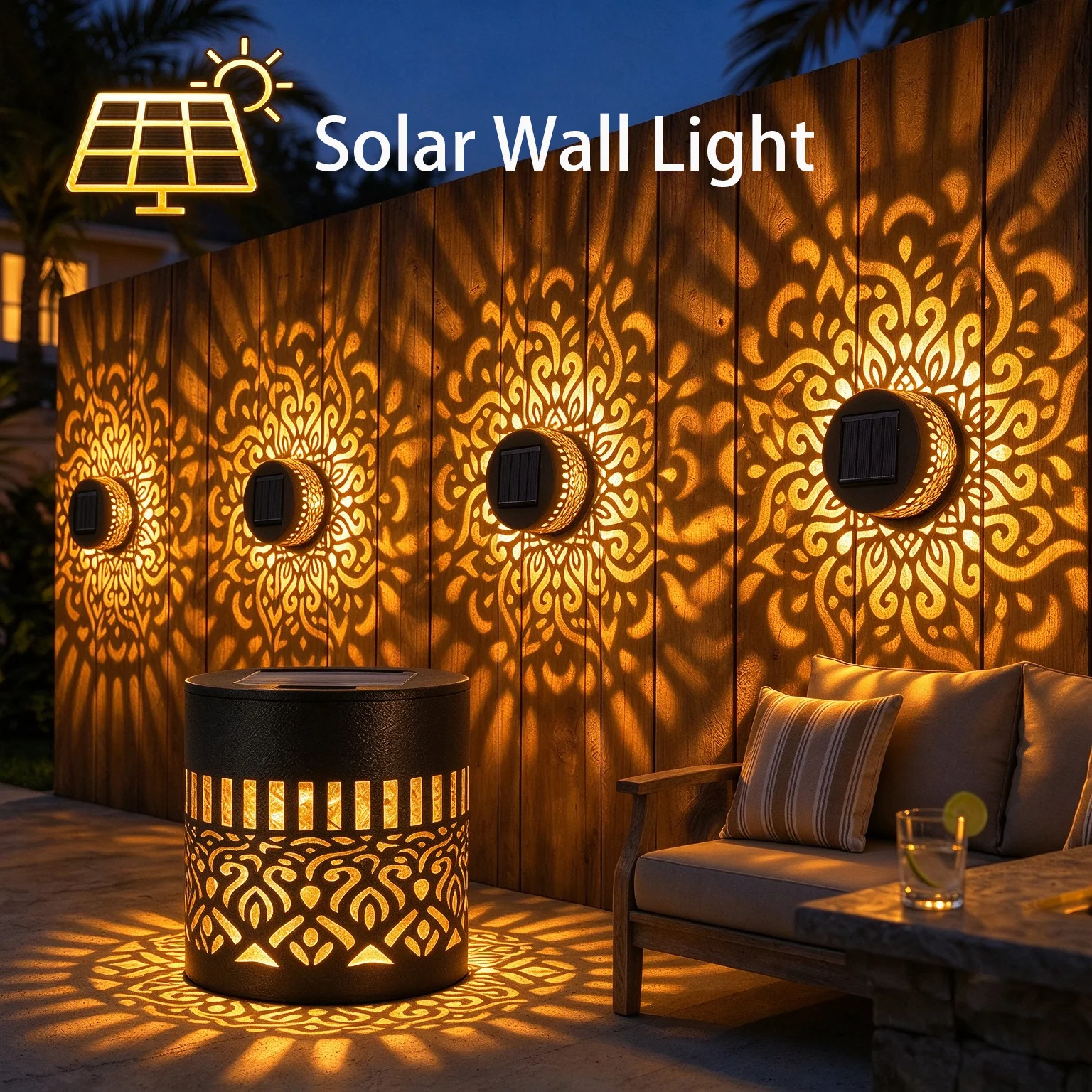 Solar Wall Light Fence Lamp - LED Solar Mandala Wall Lights Outdoor