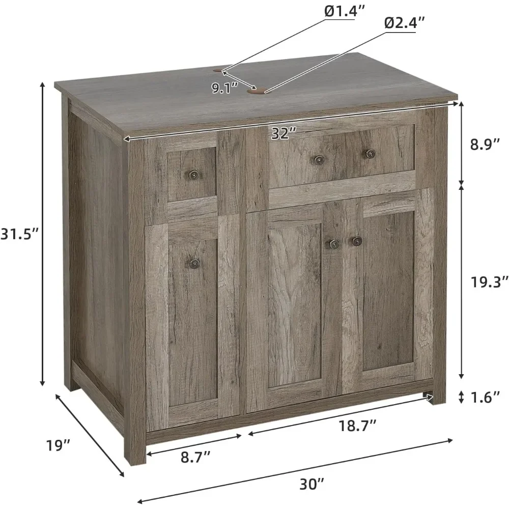 Bathroom Vanity, Modern Wood Fixture Stand Pedestal Bathroom Cabinet with Bathroom Square Ceramic Vessel Sink Top