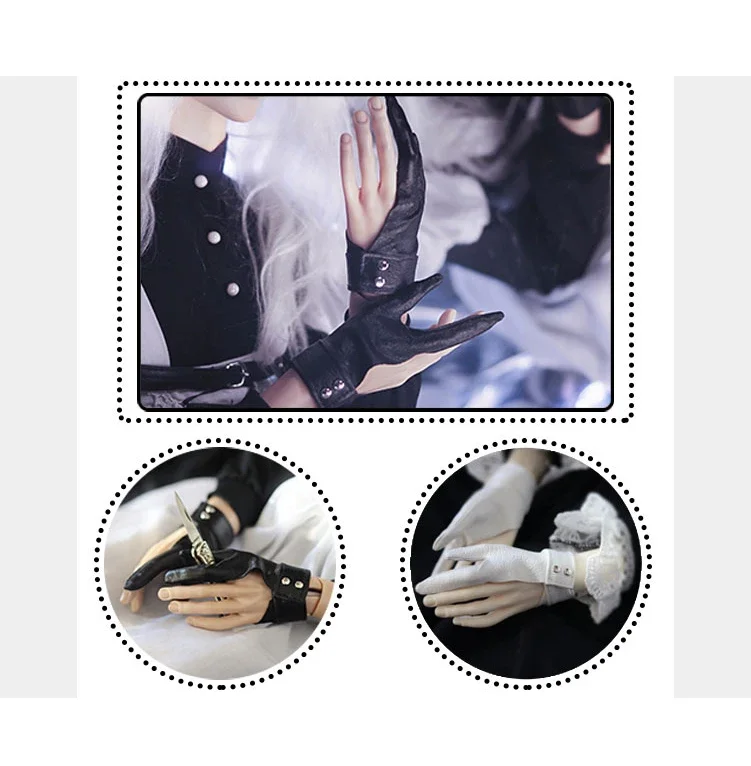 D04-B101 children handmade toy 70/68 73 ID75 HID uncle BJD Doll Accessoriess Rivet exposed finger dark gloves 1pair