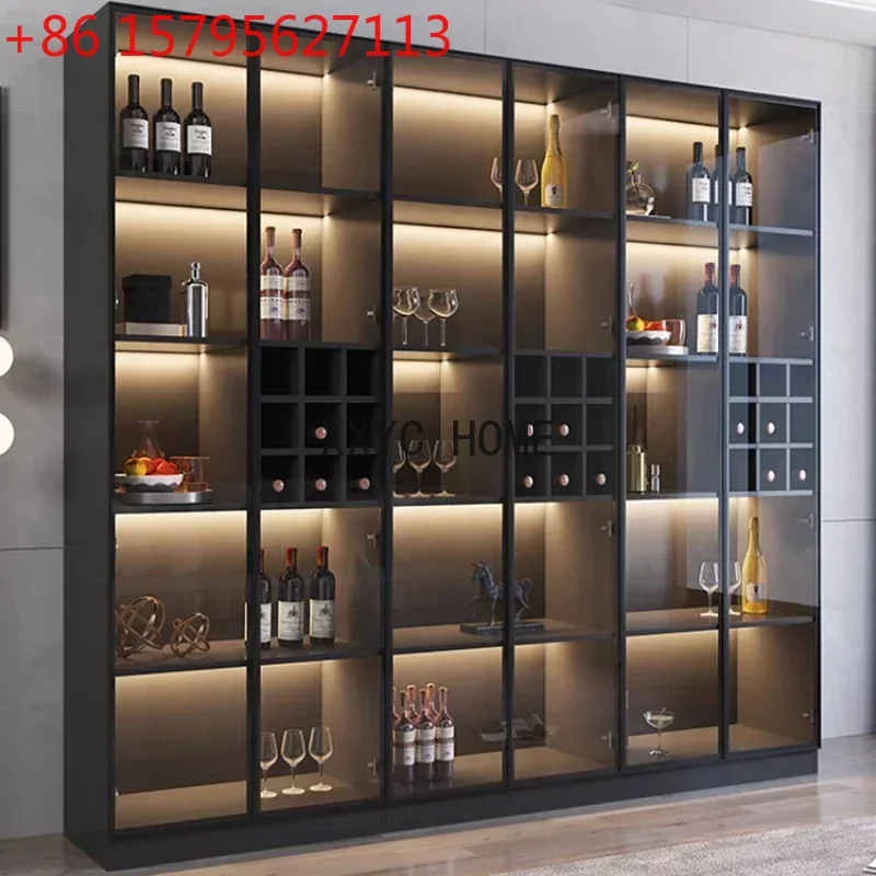 

Glass Living Room Wine Cabinets Display Kitchen Wall Home Wine Cabinets Racks Liquor Mueble Licorera Restaurant Furniture QF50JG