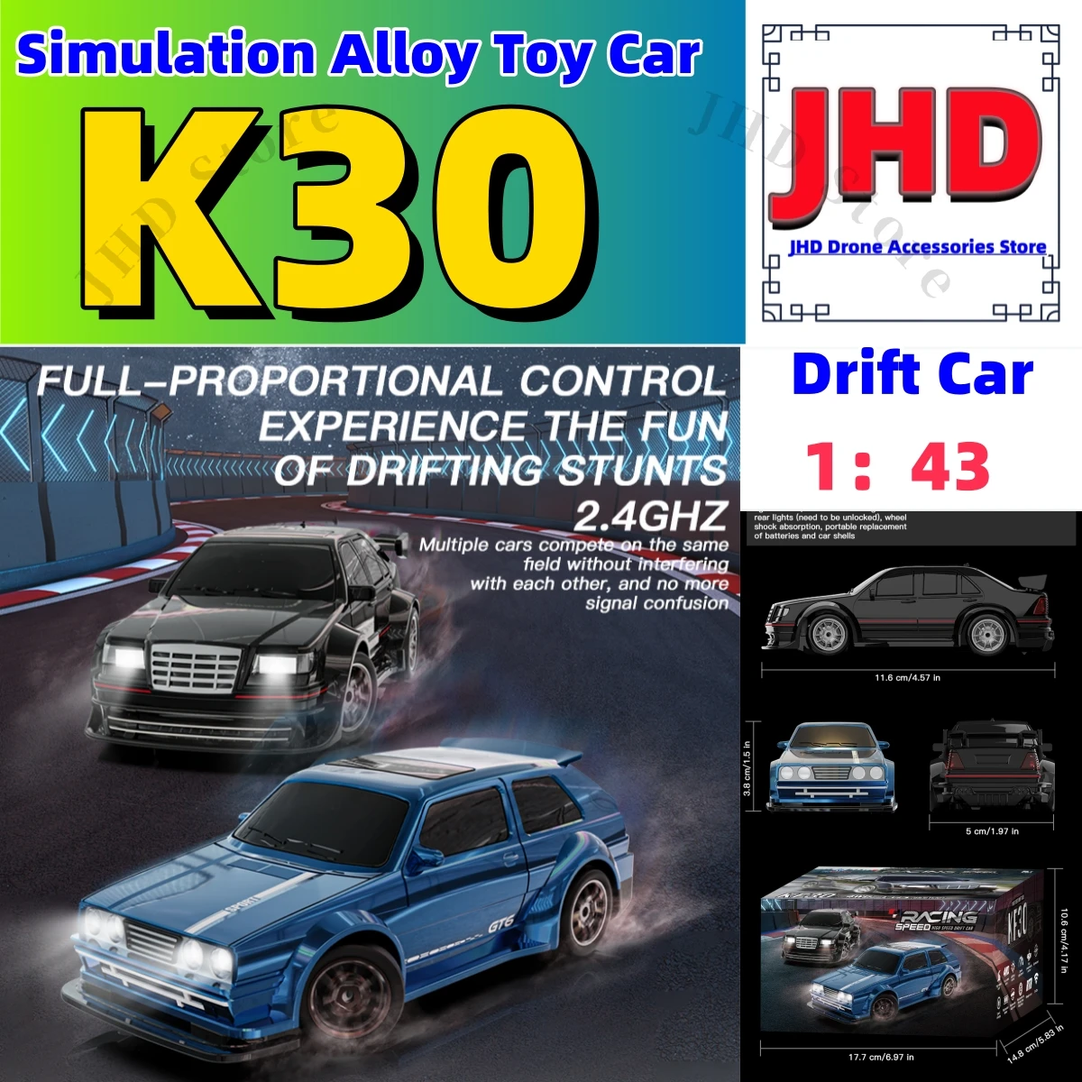 JHD pour nouveau KF30 1:43 voiture télécommandée dérive voiture avec Gyroscope réglage de la sensibilité broche télescopique Simulation alliage jouet