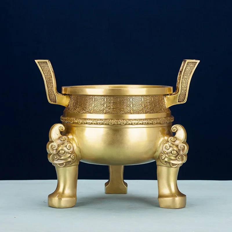 

Copper tripod ornament pure brass Chu Dading three-legged round tripod incense burner office home decoration housewarming openin