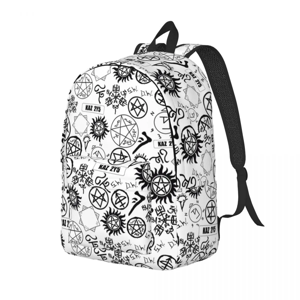 Mochila informal con símbolos supernaturales para hombres y mujeres, bolso de hombro universitario con bolsillo para escuela secundaria, senderismo, viaje, día