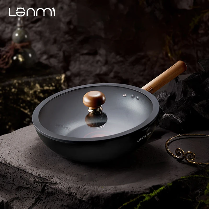

LANMI Wokas Wok Pan Titanium Crystal Non-Stick Intelligent Temperature-Sensing Low Oil Less Smoke Large Capacity