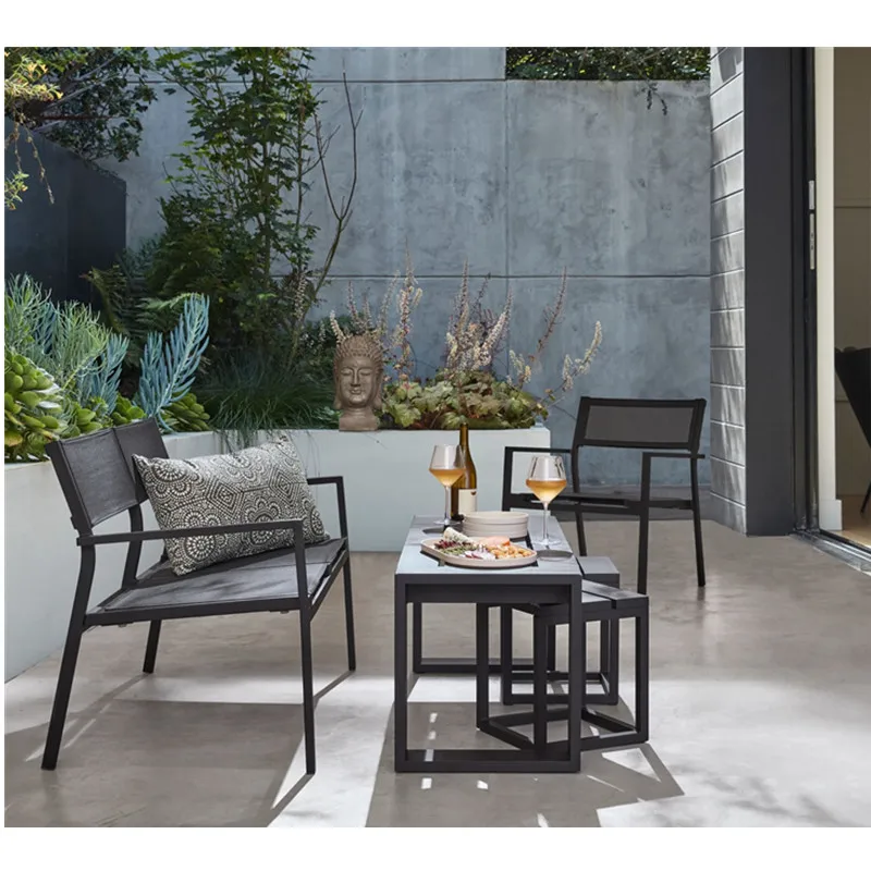 Mesh stackable outdoor lounge chairs Hotel all-weather terrace Classic garden furniture