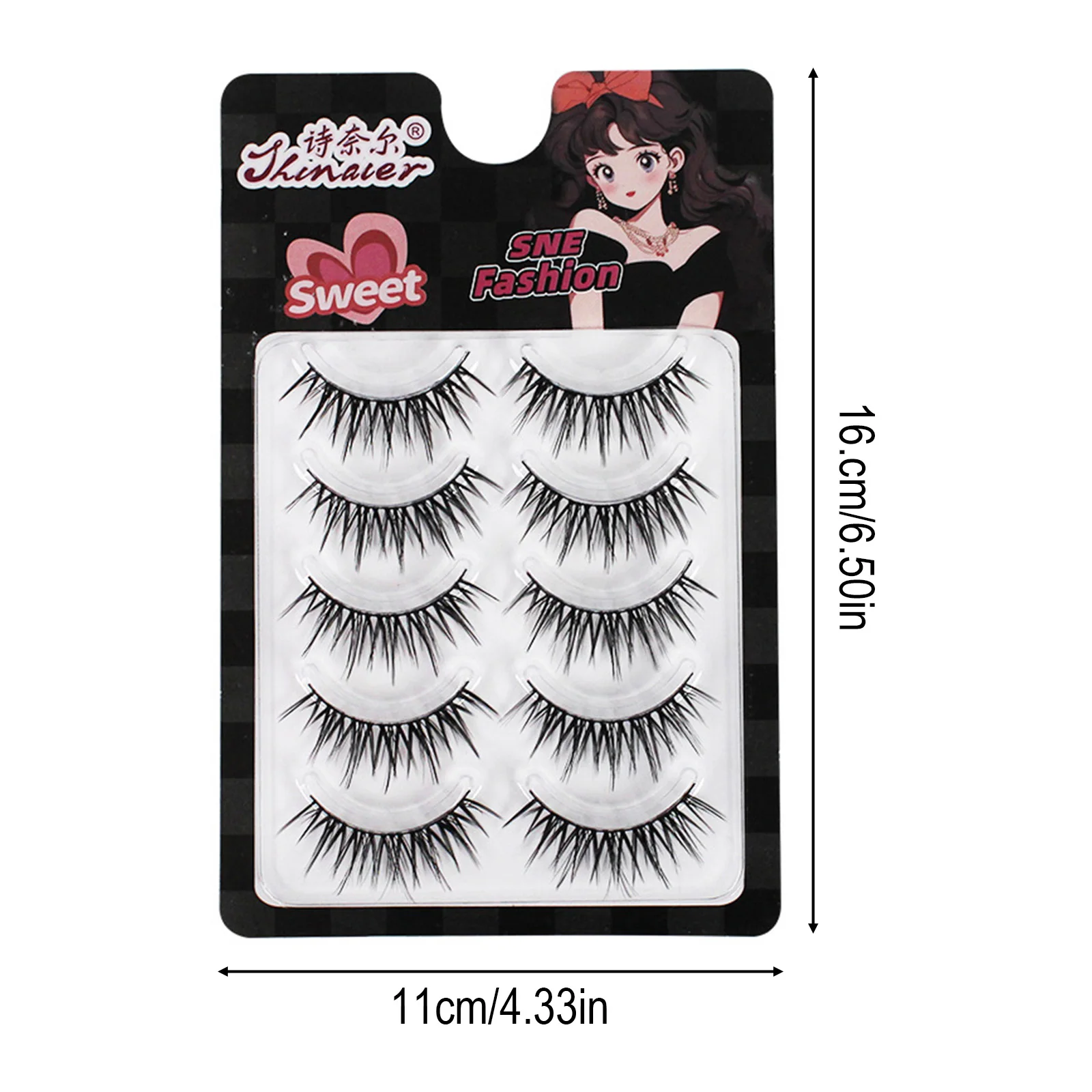 Luftige Manga-Wimpern, Puppenstil, falsche Wimpern, einteilig, dick, lockig, schwarzes Band, asiatische Augenform, Kreuzstreifen-Augenwimpern