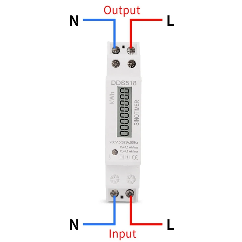 1 Piece Single Phase Din Rail Energy Watt Meter LCD Digital Display Electricity Power Consumption Wattmeter Kwh 5-32A