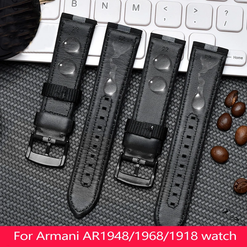 

20MM 22MM Bracelet For Armani AR1948 1968 1918 Nylon Leather Watch Strap L-uigi Men's High-quality Canvas Watchbands Accessories