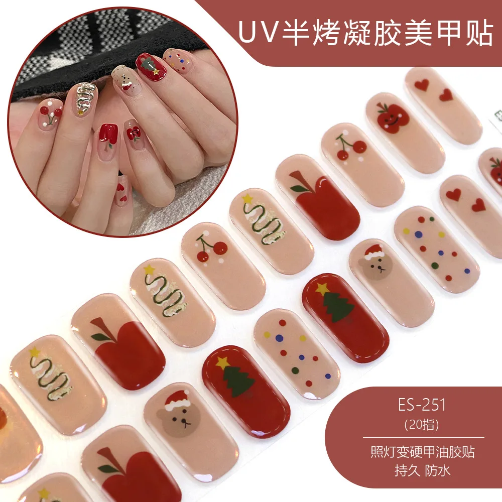 Nuevas pegatinas de uñas de Gel semicuradas UV de Navidad Halloween20Tips, calcomanías de Gel brillantes con lima de uñas, tiras completas de larga duración para uñas