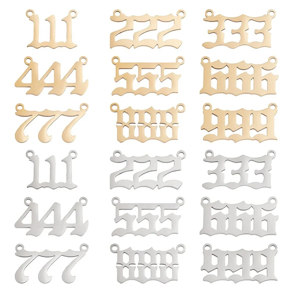 

1box 2 Bags 2 colors 201 Stainless Steel Pendants set Laser Cut Number 1~9 Mixed color 11.5~12x15~22x1mm Hole: 1.4mm