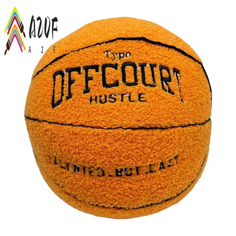 

A20F-Offcourt Basketball Pillow, Basketball Shaped Pillow Teddy Fleece Embroidered Basketball Throw Pillow Fuzzy Plush