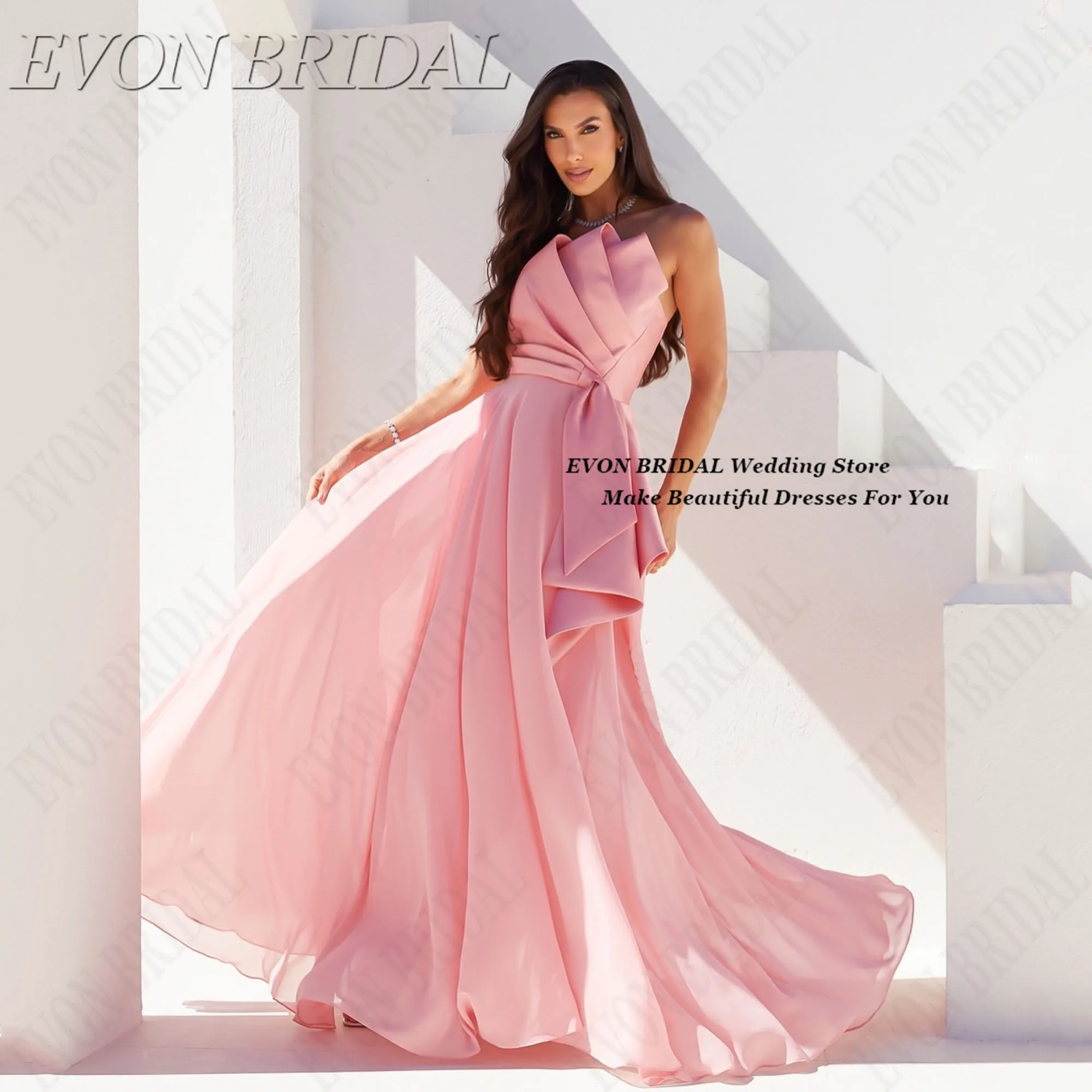 

Pleat Fashion Simple Evening Dress Customized فساتين سهره نسائي Elegant EVON BRIDAL A line Party Prom Dress