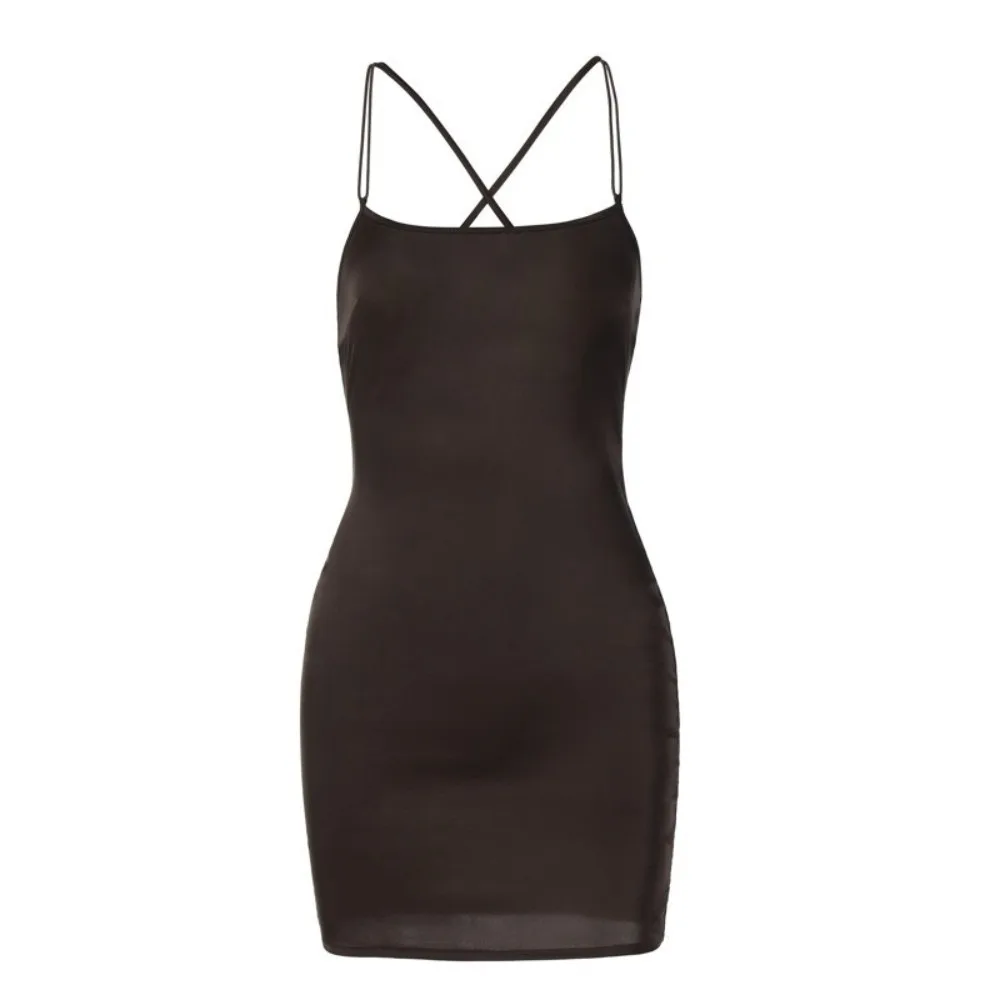 

Sexy Elegant Satin Dress Coffee Bodycon Fit Bodycon Dress Backless Hip Wrap Dress Women Summer Wear